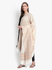 Fine Wool ,Cream ,Stripes Soft Woven Shawl