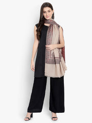 Women Fine Wool, Beige with Designer Border Kunj Soft Warm Woven Shawl / Wrap