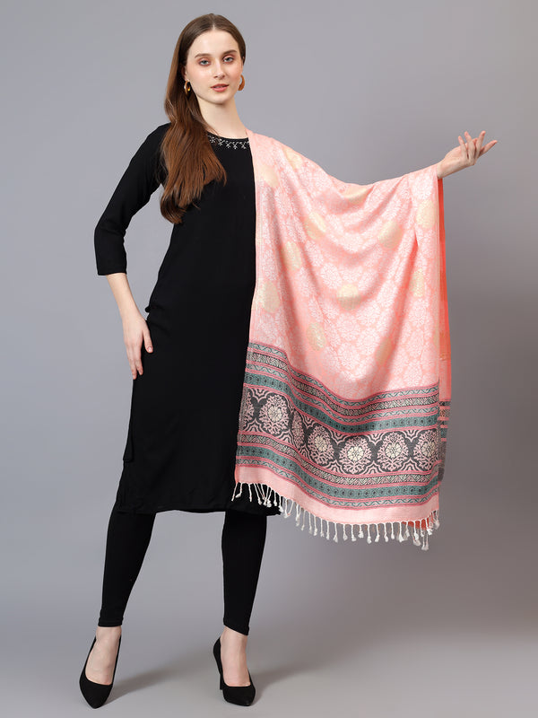 Women Fine Wool Ethnic Weave with Metallic Zari Stole