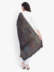 Women Fine Wool Black Kaani Jaal with Zari Border Stole / Shawl