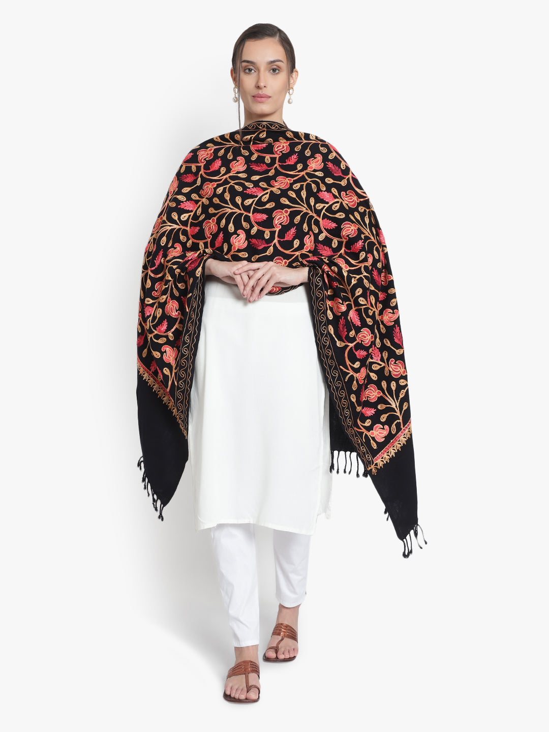 Wool Blend Kashmiri Embroidered Designer Stole