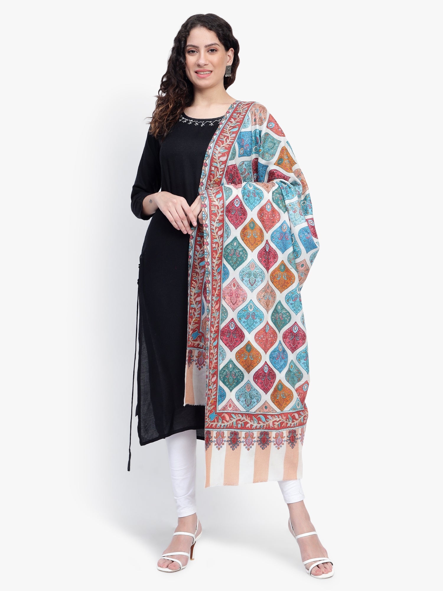 Women Fine Wool Pashmina Kalamkari Jaal Luxury Shawl