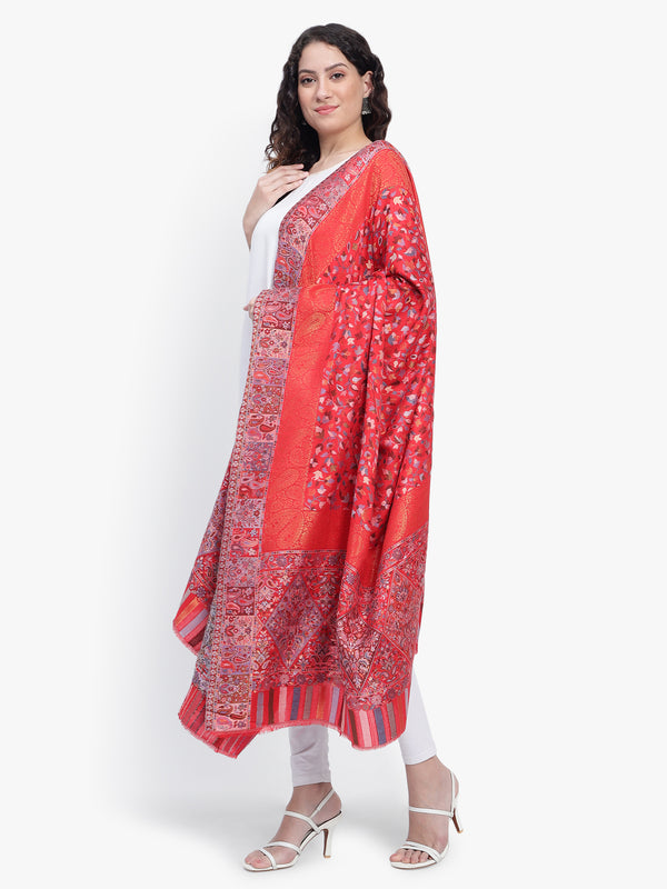 Women Fine Wool Kaani Jaal with zari Pashmins Red shawl