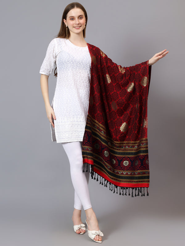 Women Fine Wool Ethnic Weave with Metallic Zari Stole