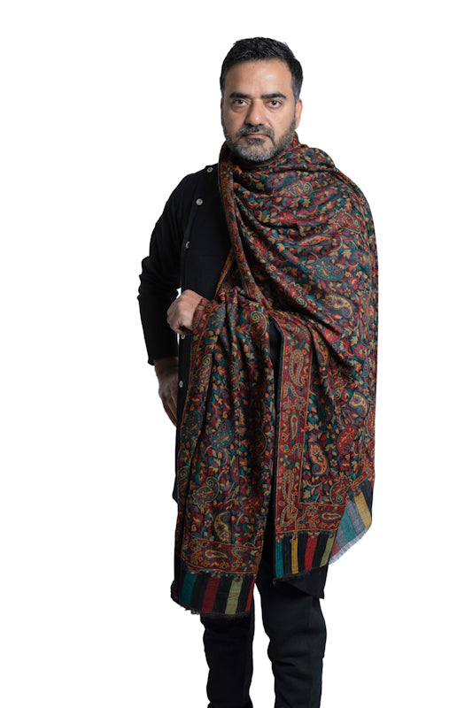 Mizash Men's Pashmina, Kaani Jaal, Floral Paisley Pattern, Kashmiri Elite Luxury Supreme Wool Shawl / Lohi