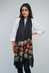 Women Modal Silk, Elephant Motifs Border, Self embellished, Soft Designer Stole / Shaw