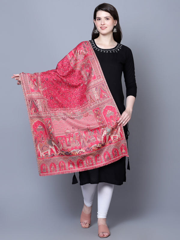 Women Fine Wool Mughal Darbar Kaani Jaal Pink Shawl