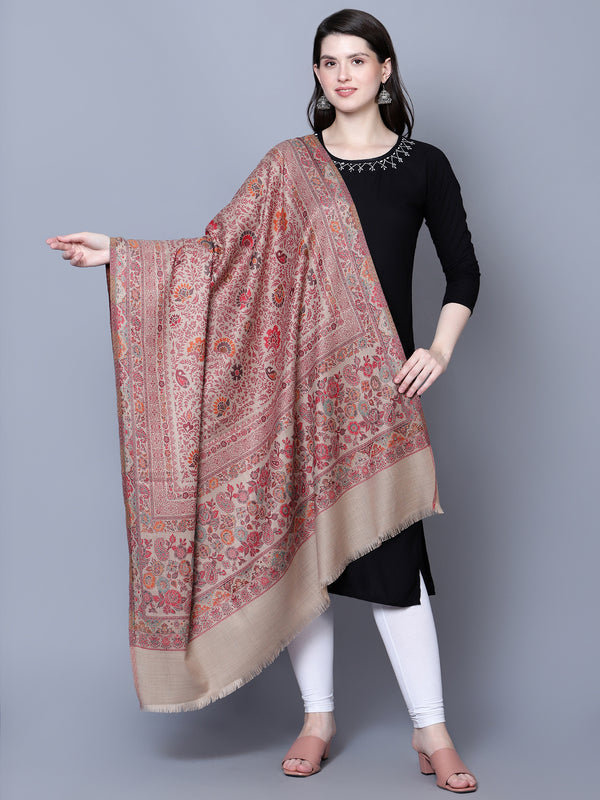 Women Kashmiri Jamawar Jaal Fine wool Beige Shawl