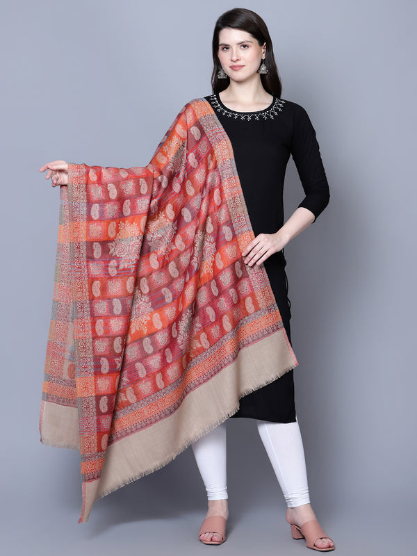 Women Kashmiri  Jaal Fine wool Beige Shawl