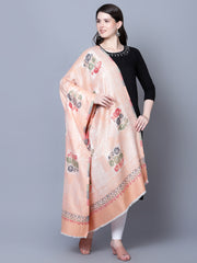 Women Fine Wool Peach Self texture with floral Motifs Jacquard woven desginer Shawl/ Wrap