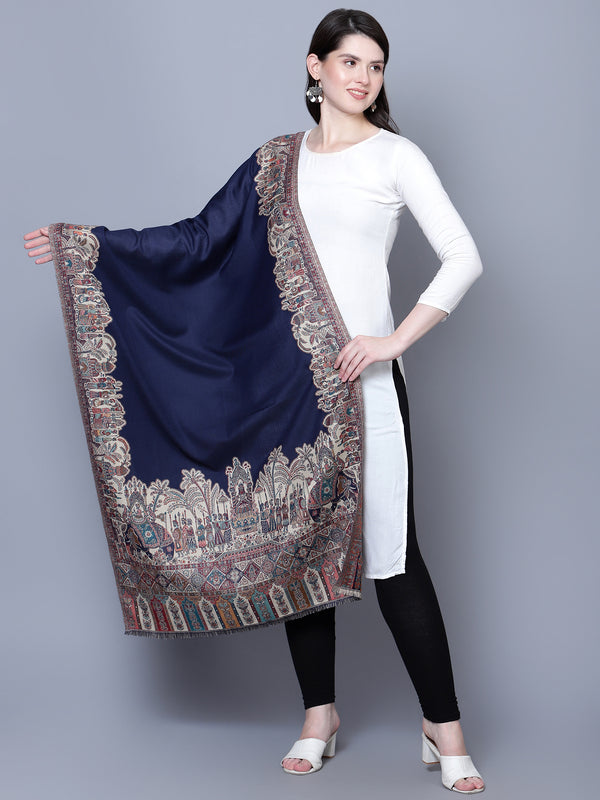 Women Fine Wool Royal Mughal Darbar  Border Stole / Shawl