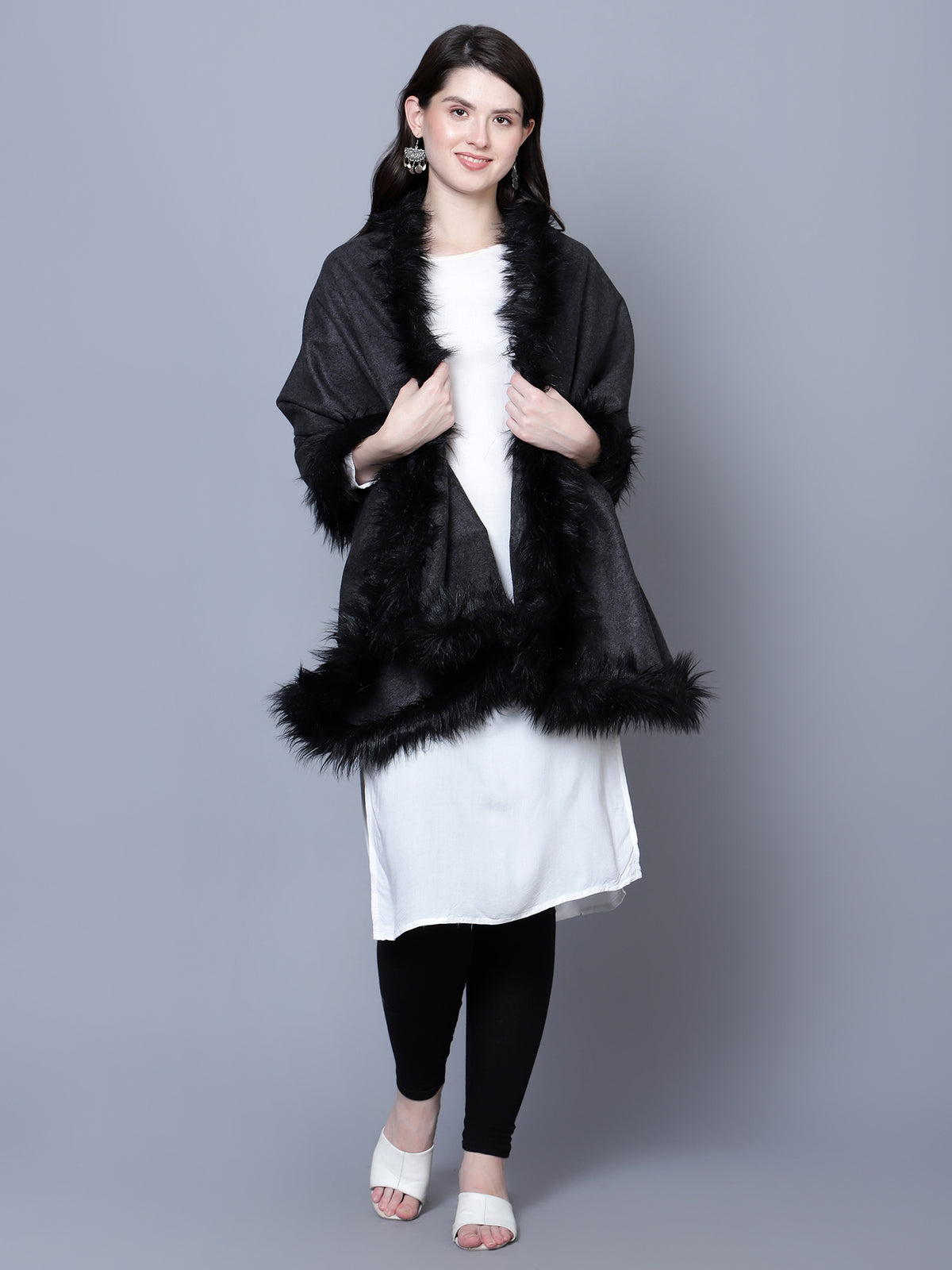 Women Fur Design Fine Wool Stole / Wrap