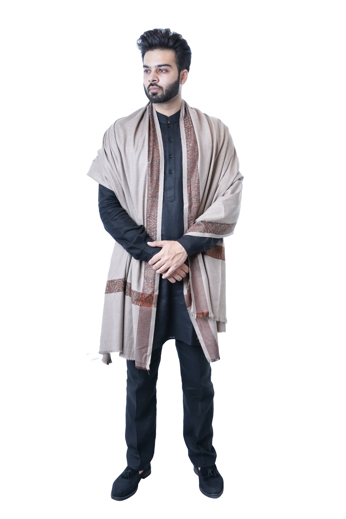 Men's Woven Wool Blend Fancy Jaquard border Shawl/Lohi