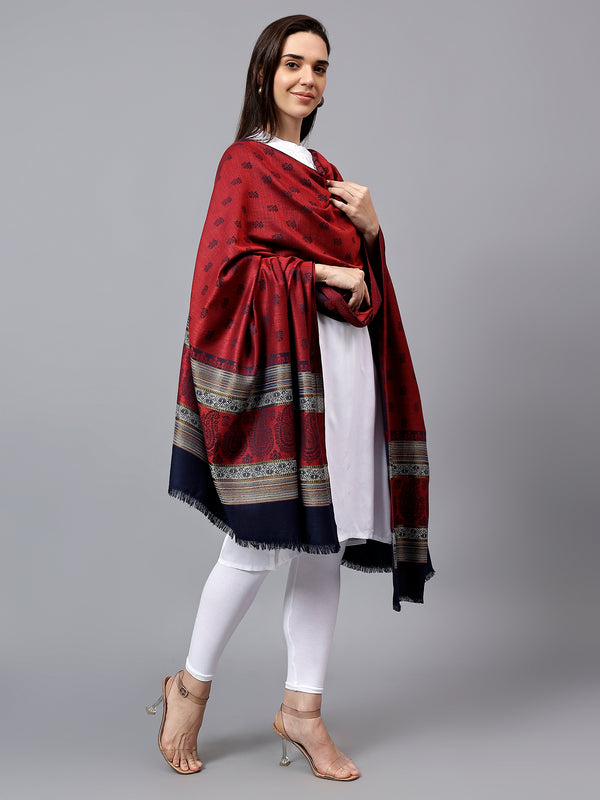 Women Fine Wool Maroon Ethnic Weave Soft & Warm Shawl