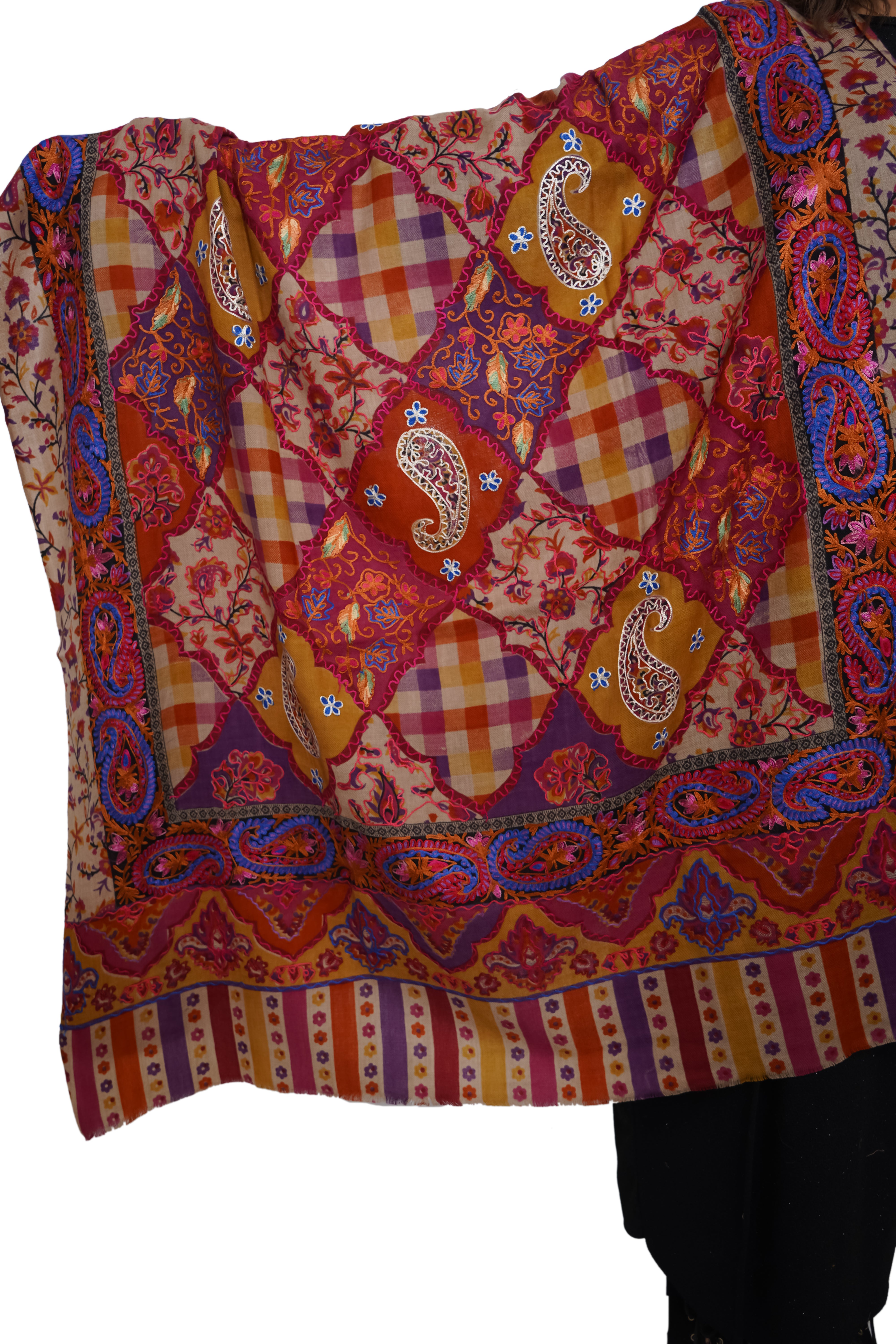 Mizash Women Fine Wool Hand Embroidered Kalamkari Shawl