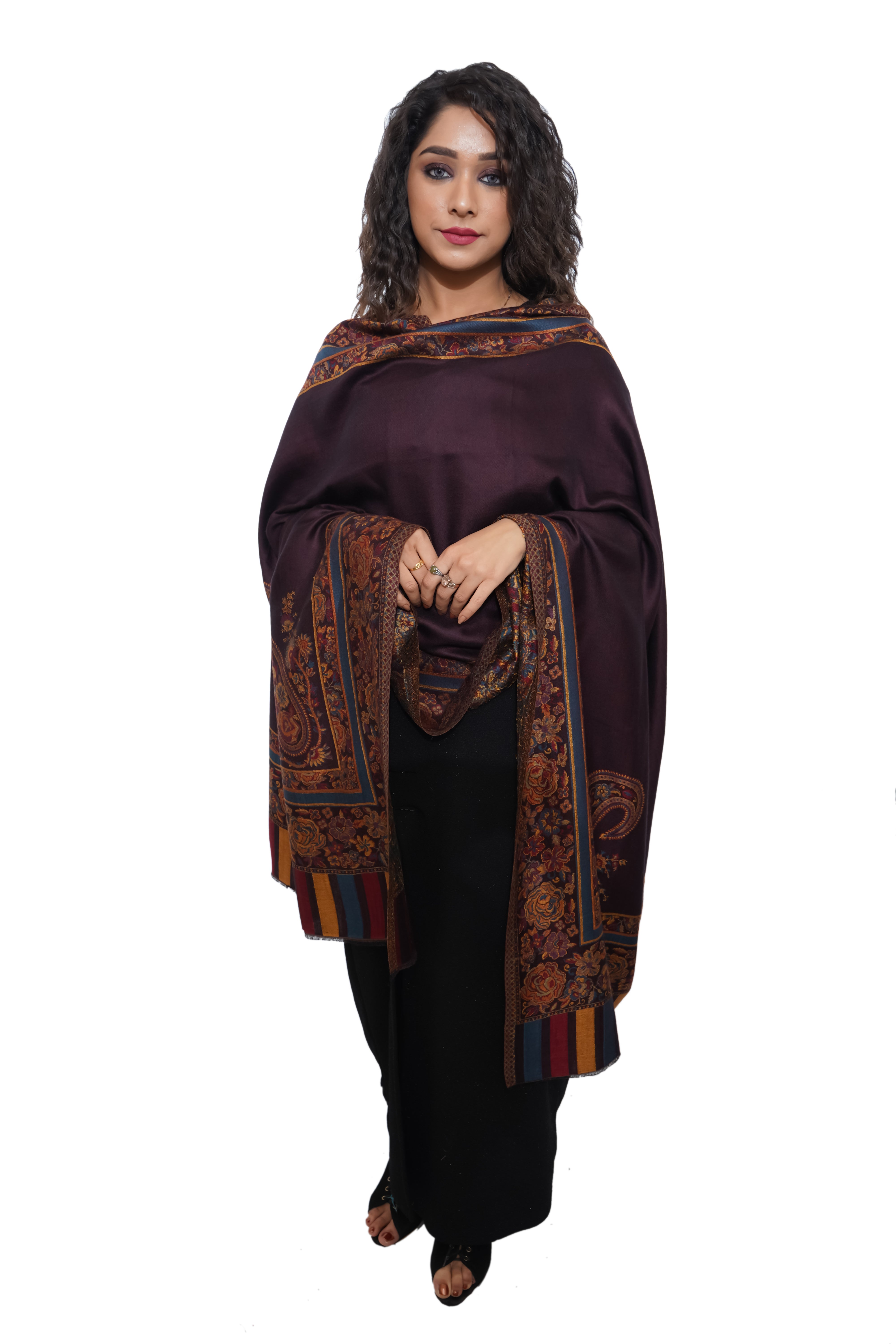 Mizash Women Fine Wool kaani Palla Designer Border Soft & Warm Shawl / Wrap
