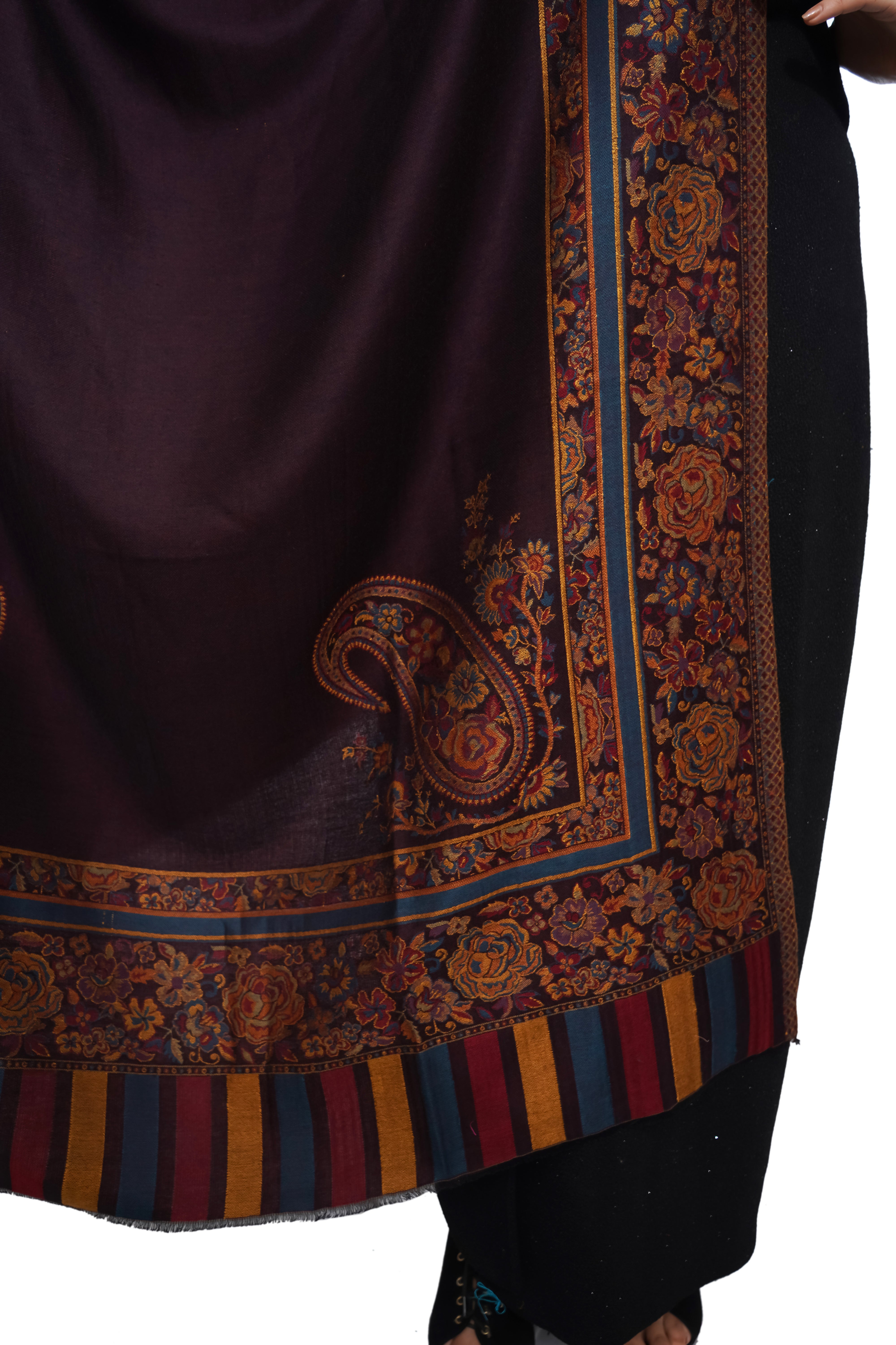 Mizash Women Fine Wool kaani Palla Designer Border Soft & Warm Shawl / Wrap