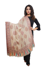 Fine Wool Carpet Kaani Pashmina Soft & Warm Beige Shawl