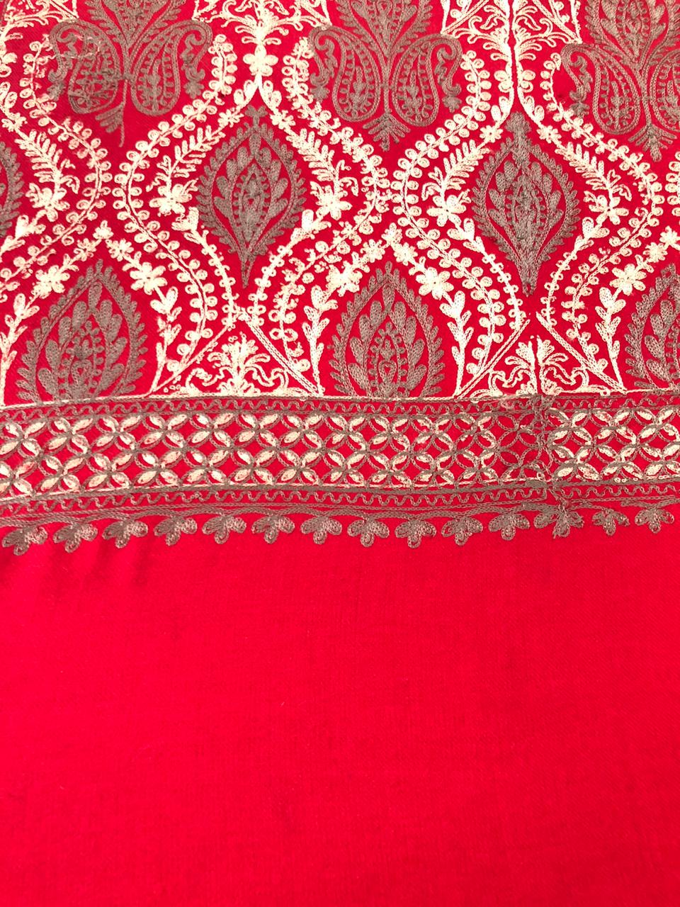 Mizash Fine Wool Nulki Embroidered Jaal, Designer Soft & Warm Stole / Shawl