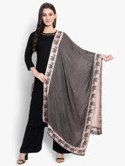 Women Modal Silk, Designer Elephant motifs Border, Soft Stole / Shawl