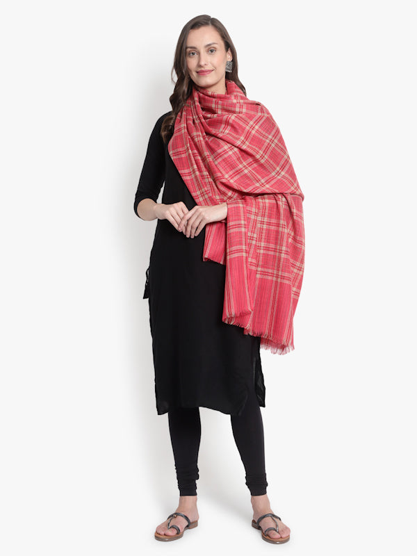Fine Wool Pink Check, Soft & Warm Shawl