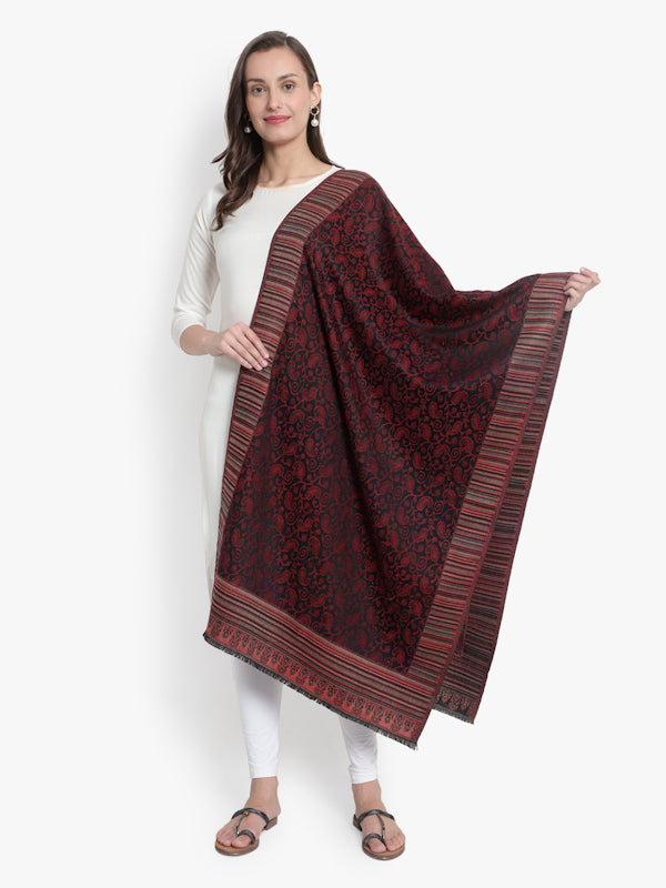 Fine Wool Black Designer Paisley Soft Woven Stole