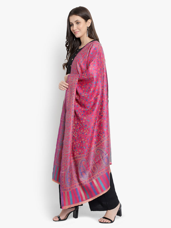 Women Wool Pink Jacquard Woven Shawl/ Wrap