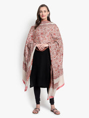 Fine Wool Beige Paisley Floral Designer Soft Woven Shawl