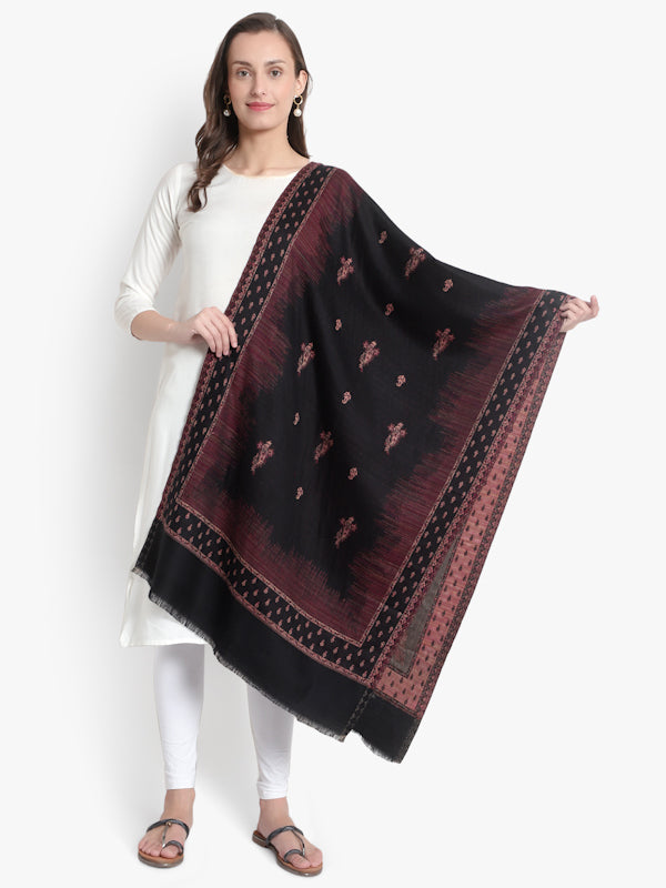 Fine Wool Black Designer Soft Woven Stole