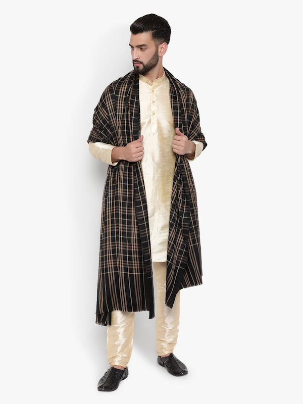 Fine Wool, Woven Check, Black Soft & Warm Shawl/ Lohi