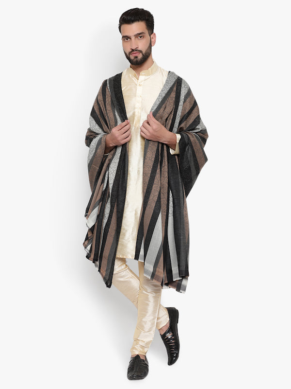 Fine Wool,  Vertical Contrast Stripes, Soft & Warm Shawl / Lohi