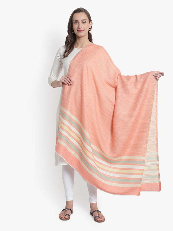 Fine Wool Peach Stripes Soft Woven Shawl