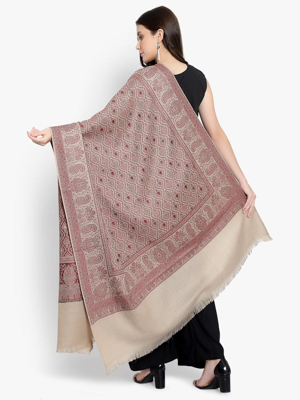 Women Fine Wool, Beige Designer Soft Warm Woven Shawl / Wrap