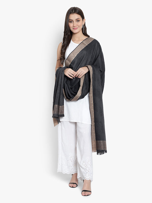 Women Fine Wool, Black, Paisley, Soft Warm Woven Shawl / Wrap