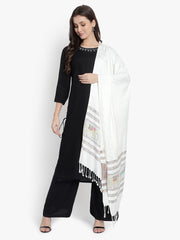 Women viscose Silk, Designer Elephant motifs Border,  Soft Stole / Shawl