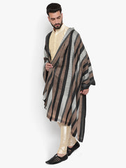Fine Wool,  Vertical Contrast Stripes, Soft & Warm Shawl / Lohi