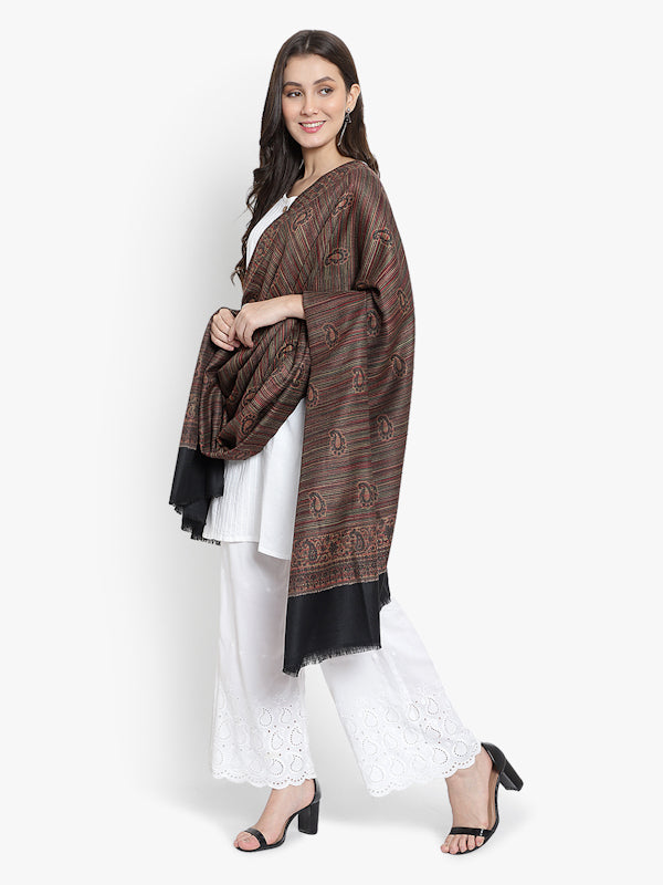 Women Fine Wool, Multi Stripes , Paisley Soft Warm Woven Shawl / Wrap