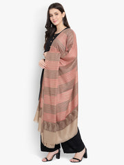 Women Fine Wool, Beige  Pink contrast stripes, Paisley , Soft Warm Woven Shawl
