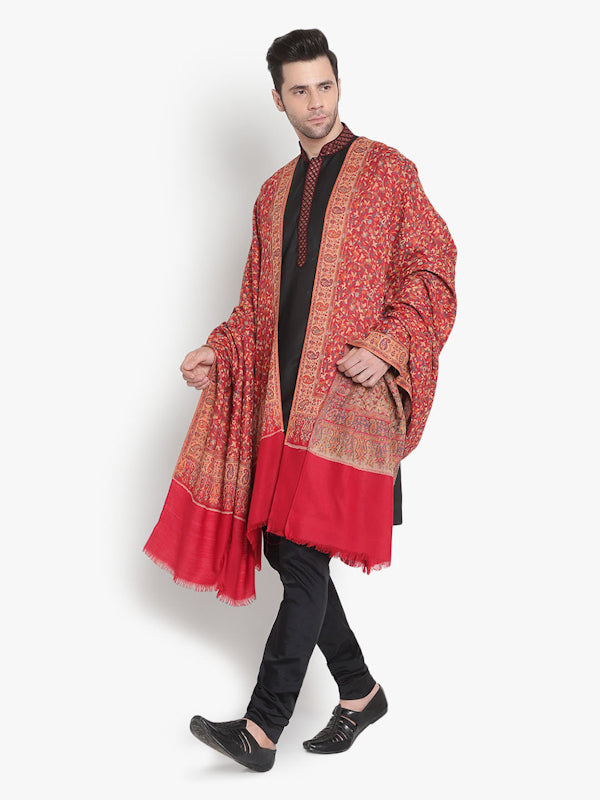 Fine Wool Pashmina, Maroon Red  Kaani Jaal, Floral Paisley Soft Luxury Shawl