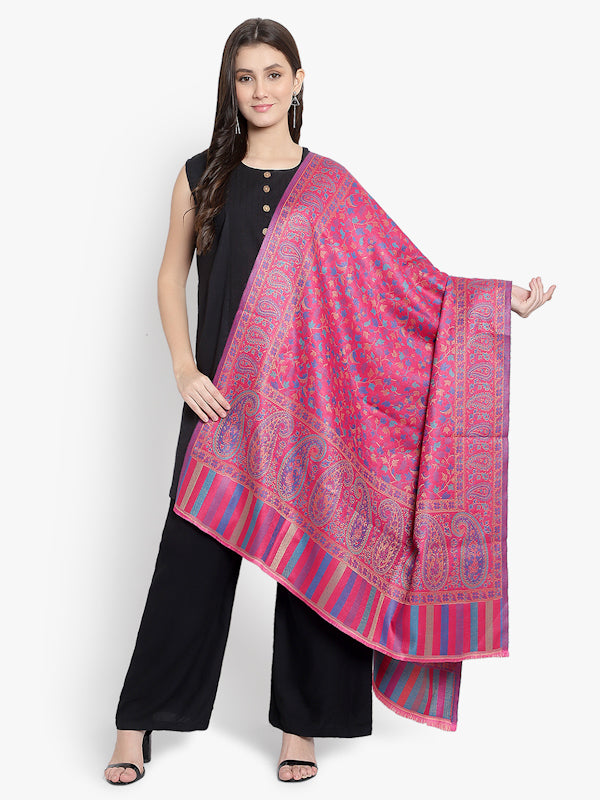 Women Wool Pink Jacquard Woven Shawl/ Wrap