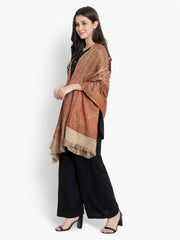 Women Fine Wool, Beige Designer Paisley Kaani Jaal  Soft Warm Woven Shawl / Wrap