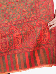 Women Wool Blend , Red Jacquard Woven Designer Shawl/ Wrap