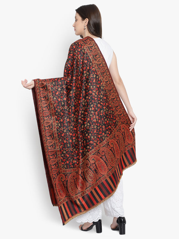 Women Wool Blend , Black Jacquard Woven Designer Shawl/ Wrap