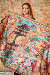 Kalamkari Pashmina, Fine wool, Hand Embroidered, Soft & Warm Luxury Shawl