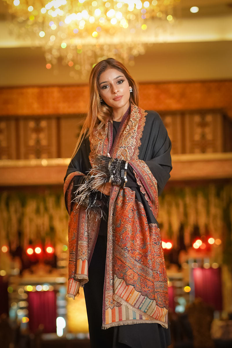 Fine Wool, Kaani Palla, Black  Kashmiri Soft & Warm Shawl