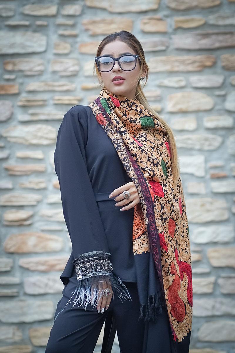 Floral Embroidere, Fine Wool Soft & Warm Stole / Shawl