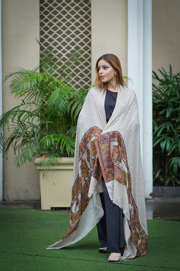 Fine Wool, Pashmina, Beige Soft & Warm Elite Shawl