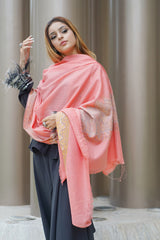 Fine Wool, Melang Kunj Border, Soft & Warm Peach Shawl