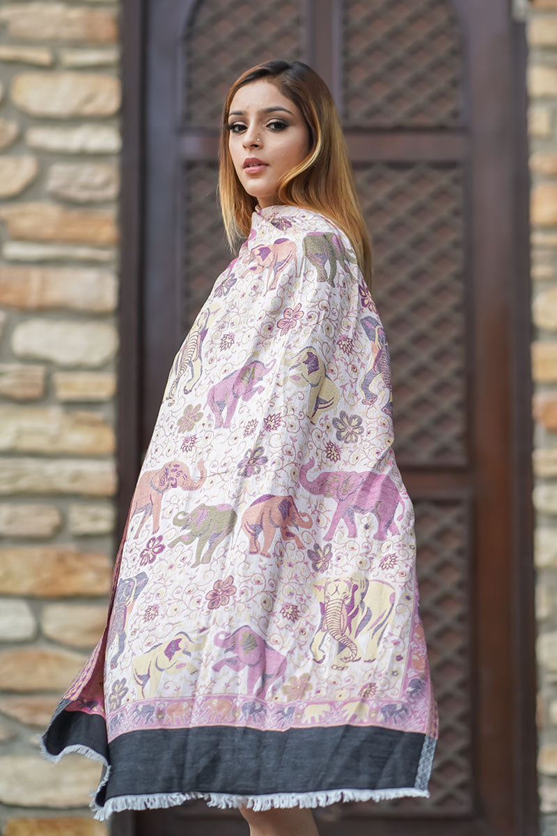 Modal Silk, Designer Elephant motifs, Soft Soft Stole