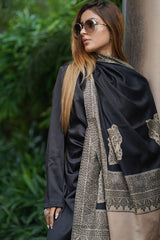 Fine Wool, Black & Beige Designer Soft Woven Stole